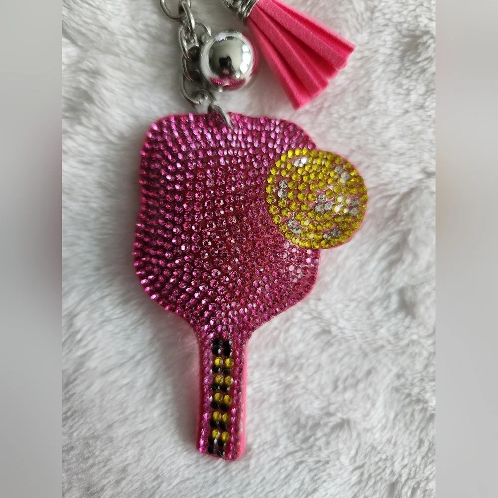 Pink and Gold Pickleball Keychain Accessory